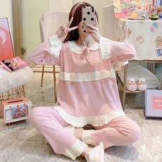 Damon孕婦高領荷葉邊蕾絲睡衣上下套裝 nso616