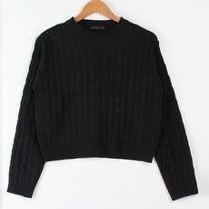 BBAE BBAE 女款圓領扭紋短版編織長袖T恤