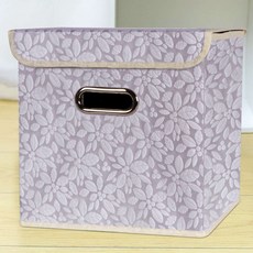 布質可折疊附蓋抽屜式收納箱 花朵 L, 紫色, 3個