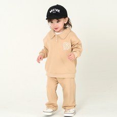 KIDSCOMO 童款蝴蝶餅翻領長袖上衣+長褲套裝