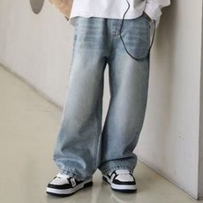 EYOUMONG 寬鬆版型丹寧鬆緊帶字母貼布寬版長褲 E6S293