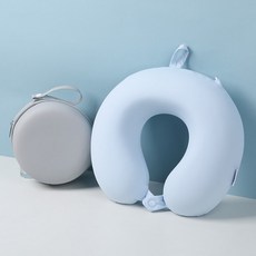 순잠 솔리드 U자형 메모리폼 목쿠션 + 보관케이스 세트, 블루