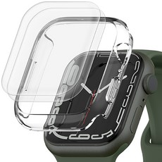Sinjimoru Apple Watch 自我修復TPU螢幕保護貼 2個 + 硬殼保護殼, 水晶透明, 1個