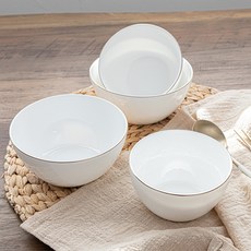 Willive 骨瓷金色線條2人飯碗組, 白色, 1組, 飯碗 2入+湯碗 2入