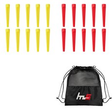 NAYASTYLE 高爾夫塑膠球釘 2種 x 10入 + 收納袋組合 GFYP-185-3+185-5PU, 黃色, 紅色