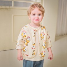 mollimelli 兒童可愛柯基竹節布七分袖開襟衫