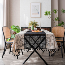 테이아 로멘틱 보헤미안 크로셰 레이스 식탁보, 모던블랙 큰꽃, 1개, 140 x 160 cm