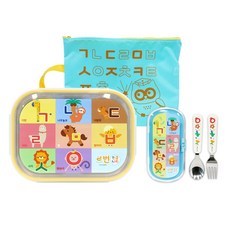 LE BARN 韓文字印花餐盤餐具組 5件組+餐盒用替換橡膠圈, 混色, 6種新生兒用餐具