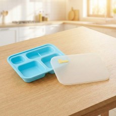nestique 幼兒用 Kinderplate 餐盤 + 矽膠蓋套組, 天空藍, 1套, 餐盤 + 蓋子