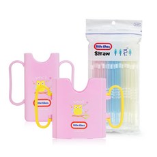 little tikes 可折疊雙把手飲料架+迷你雙手把飲料架+吸管 60入, 粉色(牛奶輔助盒+輔助盒+吸管) 藍色+黃色(吸管), 1組