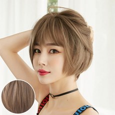 HiYuni 豐盈燙短髮 全頂假髮 28cm + 髮網 + 支架套組, 蜂蜜棕(假髮), 隨機出貨(支架), 1個