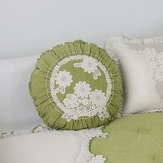 ANDCOTTON 馬鞭草荷葉邊抱枕含枕芯套組 圓形, 綠色