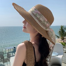 디멜디 여성용 플라워 레이스 리본 밀짚모자