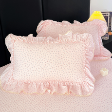 彩虹純棉刺繡荷葉邊枕頭套