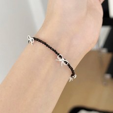 젤루나 여성용 리본 매듭 비즈 구슬 심플 레이어드 데일리 우정 팔찌 D-29-2