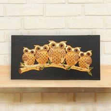 Kkumiat 招財風水室內壁掛畫框 貓頭鷹黑色