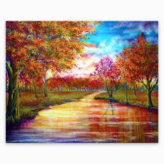 KMELLIE Holdings DIY 3D 圓形鑽石畫 一體式帆布畫框 50 x 40cm, 秋天楓葉, 1個