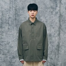 MOZMOZ 男士寬鬆版棉質半開襟襯衫