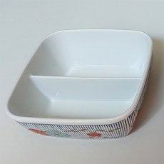 HAKOYA 方形雙格陶瓷碗 570ml, 線條梅花, 1個