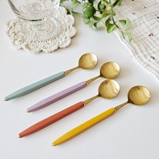 Bogen 可愛茶匙 芥末黃+胡蘿蔔橘+深綠色+深粉色組合 金色 C, 茶匙4種, 1套