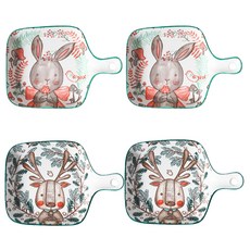 Willive 動物角色陶瓷單柄盤 2種組, 薄荷色(方形)+海軍藍(方形), 2組