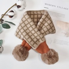 woojooi 幼兒格紋毛球圍巾