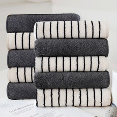 CASA VERDE 頂級飯店毛巾 素色 170g 30支精梳棉 5入 + 紗染條紋 170g 30支精梳棉 5入 套組, 深灰色 + 黑色, 1套