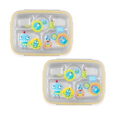 機器人印花不鏽鋼6格便當盒組, 混色, 餐盤+蓋子, 2組