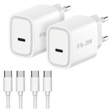 ihitKOREA Type-C 1埠 PD 3.0 25w 超高速充電器 + C to C 高速傳輸線, 2套, 白色