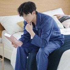 ALKONG DANZAM 男士湯姆格紋睡衣上下套組, 藍色