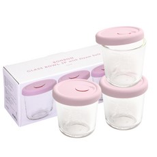 Dailylike Bonbon副食品刻度玻璃保鮮罐, 淡紫色, 210ml, 3個