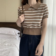 德芙洛商務 女款經典風格條紋針織短袖T恤