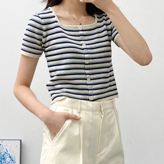 스튜디오화이트 여성용 레브단 스트라이프 스퀘어넥 니트 MG6KTS155