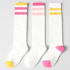 兒童日常網紗粉色雙線條及膝襪3雙組