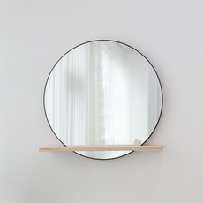 WOOD REPUBLIC Mirror Moon 圓形層架壁鏡 香椿木 層架型 500mm, 01 自然色