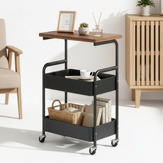 리네프 철제 이동식 테이블 트롤리, 블랙, 3단