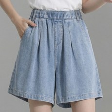 페이릿 여성용 핀턱 올 허리밴딩 여름 데님 반바지