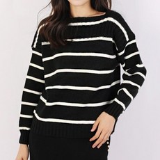 페이릿 여성용 라운드 포인트 스트라이프 긴팔 니트 티셔츠