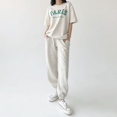 Planday 女款寬鬆巴黎短袖束口褲運動套裝