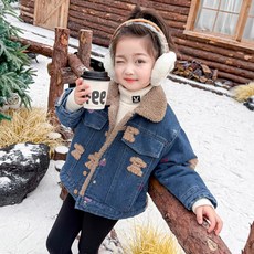 Orangedamom 女童貴賓犬圖案羊羔毛領內刷毛夾克