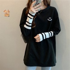 여성용 스마일 소매 배색 티셔츠 CH-2212234