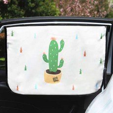 차량용 자석형 양면 햇빛가리개, 선인장, 2개