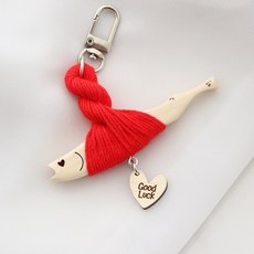 marketuniverse 避邪明太魚 明九 鑰匙圈, 1個, 紅色+愛心眼 好運