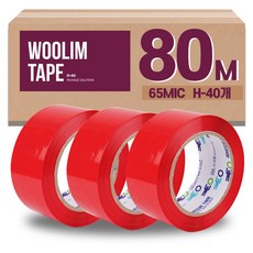 Woolim H系列 彩色中包裝 OPP封箱膠帶 80m 40入, 紅色, 1個