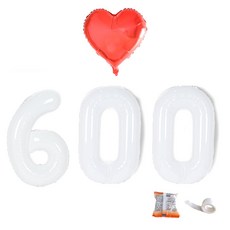 PARTYSHOW 數字鋁箔氣球 大 600天組合 + 紅色愛心+點膠, 白色, 1套