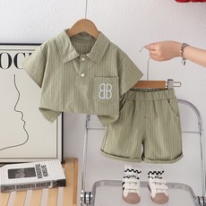 Bebeniz 兒童細條紋口袋領襯衫 + 短褲套裝