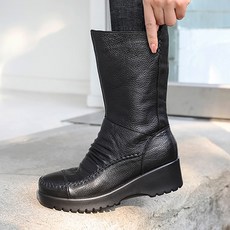 J SHOE 皮革內刷毛Lisa厚底中筒靴