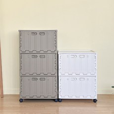 버츄나인 이동식 컨테이너 수납장 3단 + 2단 세트, 아이보리 2단, 브라운 3단