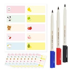 防水冰箱標籤紙 角色造型 100張 + 3色簽字筆, 1套, 10格