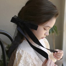 LuckyBambine 女童款Dear絲絨長緞帶自動髮夾